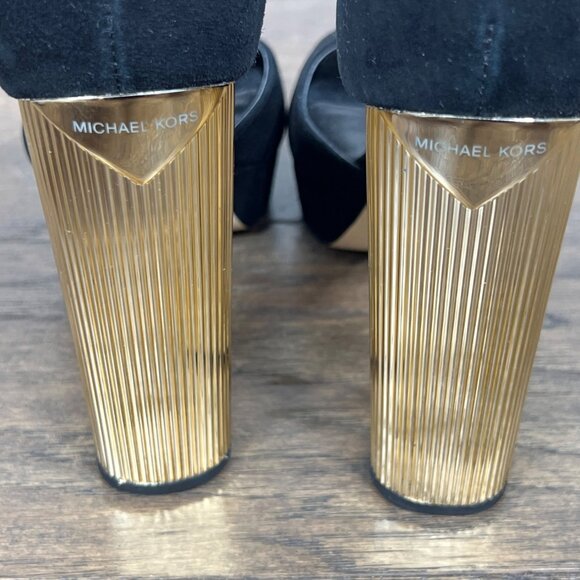 MICHAEL MICHAEL KORS Paloma Metallic Heel Suede Sandals Black Sz 5.5 EUC - Picture 3 of 9
